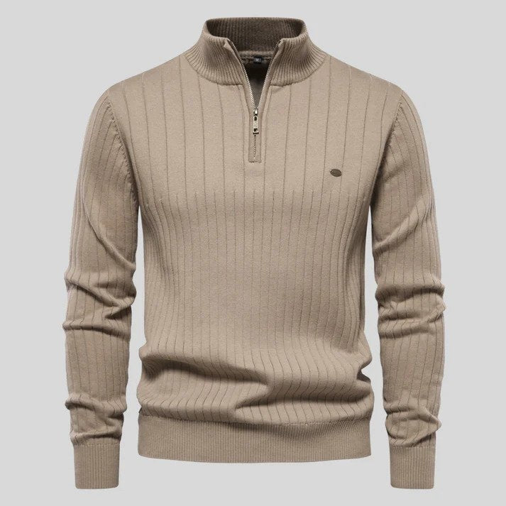Men's Sweater with Half Zip and Ribbed Pattern