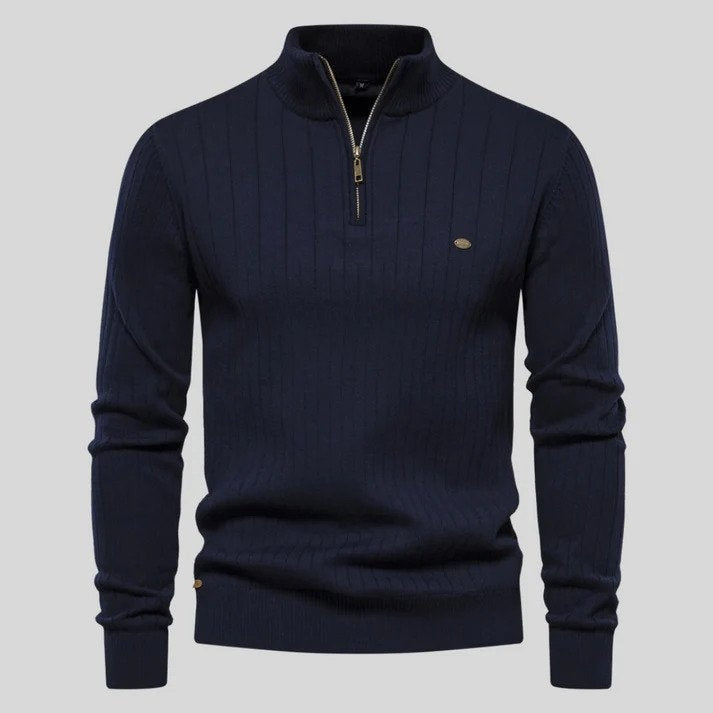 Men's Sweater with Half Zip and Ribbed Pattern