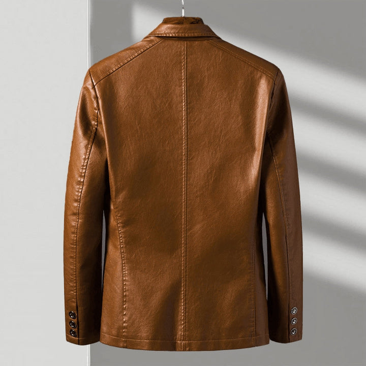 Men's Tailored Leather Blazer with Notch Lapel and Two Buttons