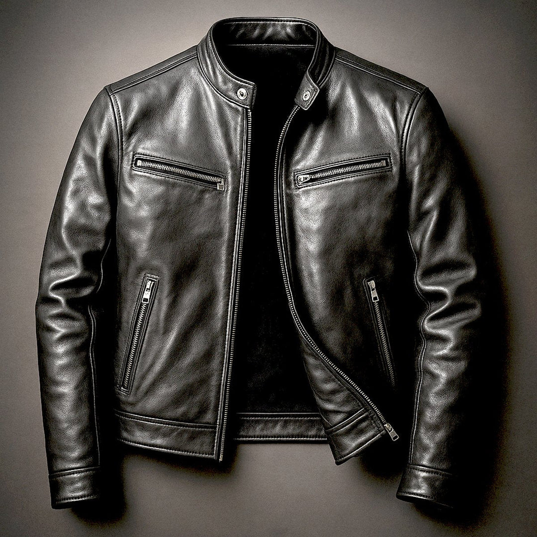 Bowen | Men's Vintage Leather Biker Jacket Zipper Four Pockets