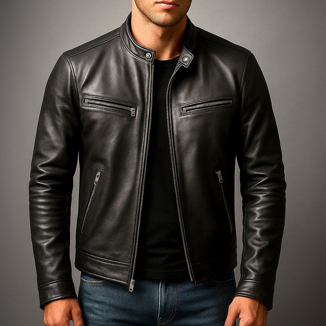 Bowen | Men's Vintage Leather Biker Jacket Zipper Four Pockets