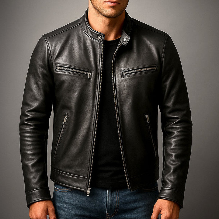 Bowen | Men's Vintage Leather Biker Jacket Zipper Four Pockets