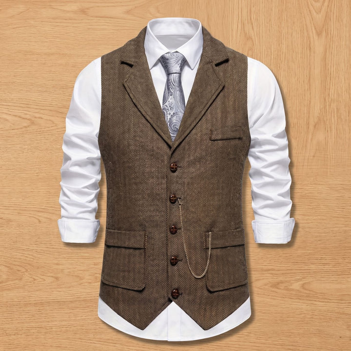 Luuk | Men's Herringbone Waistcoat with Lapels and Button Closure