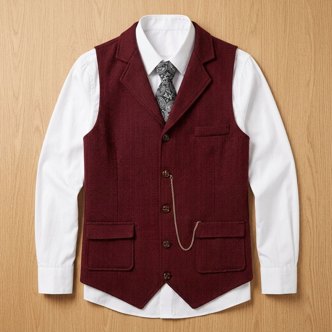 Luuk | Men's Herringbone Waistcoat with Lapels and Button Closure