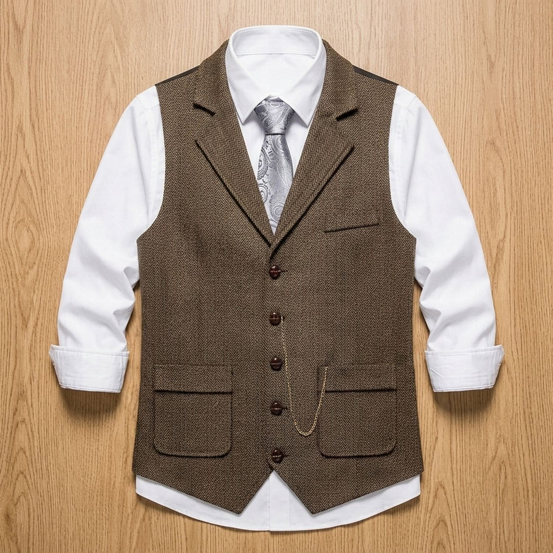 Luuk | Men's Herringbone Waistcoat with Lapels and Button Closure