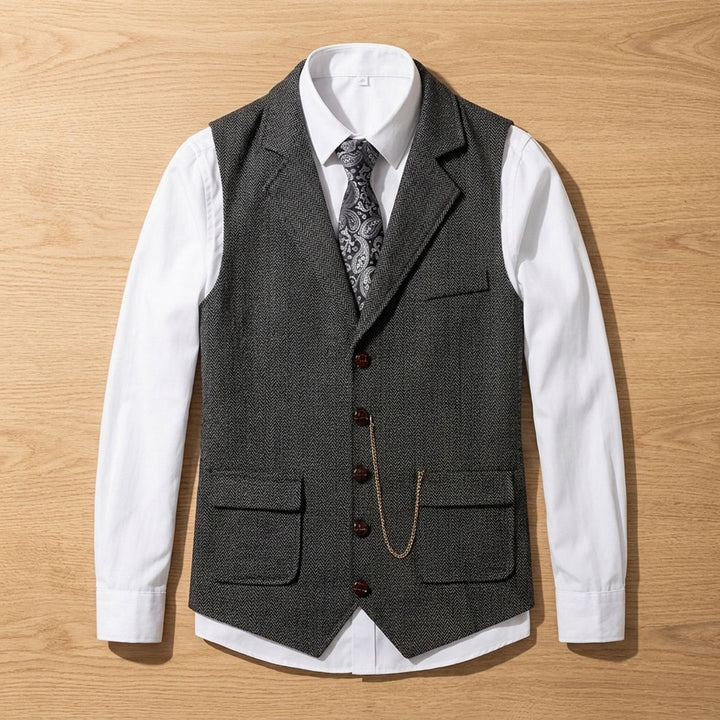 Luuk | Men's Herringbone Waistcoat with Lapels and Button Closure