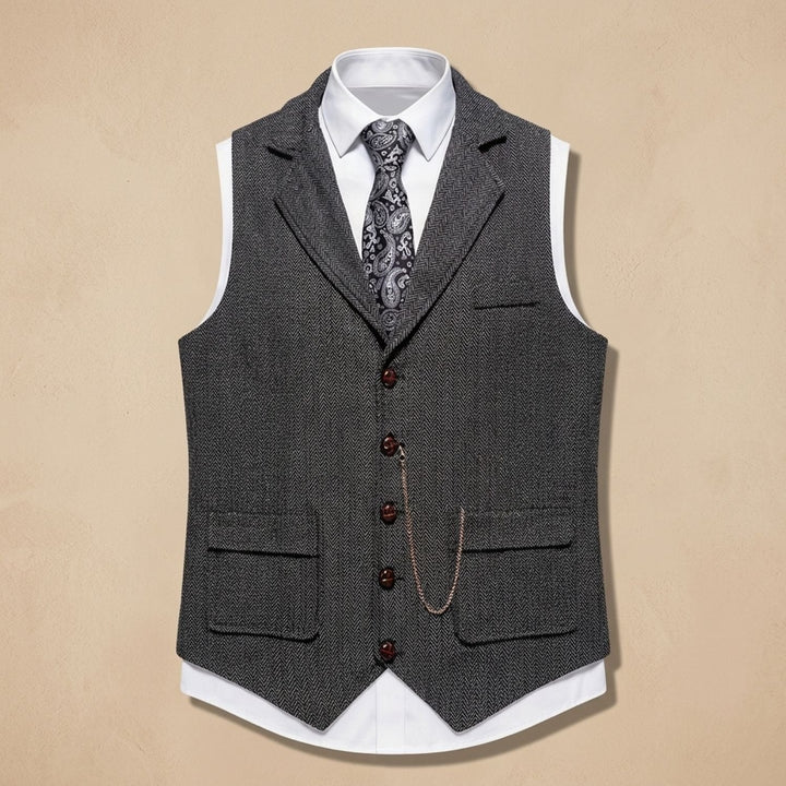 Luuk | Men's Herringbone Waistcoat with Lapels and Button Closure
