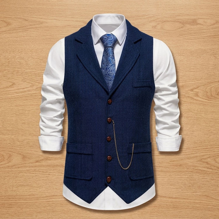 Luuk | Men's Herringbone Waistcoat with Lapels and Button Closure