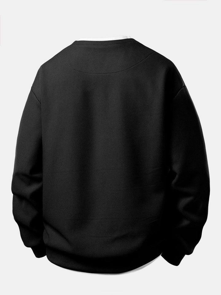 Men's Waffle Texture Sweatshirt - Relaxed Fit Crew Neck