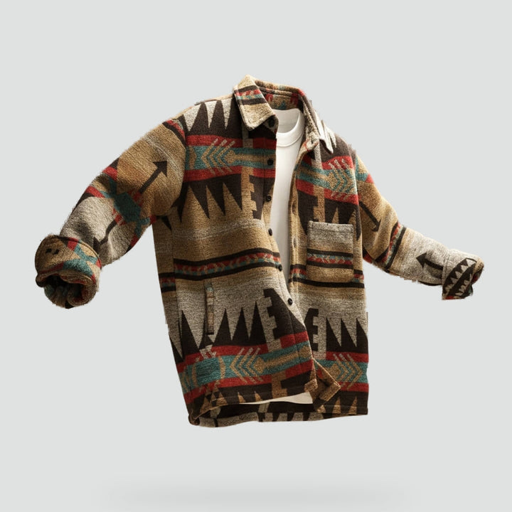 Men's Warm Wool Overshirt with Graphic Print and Chest Pocket