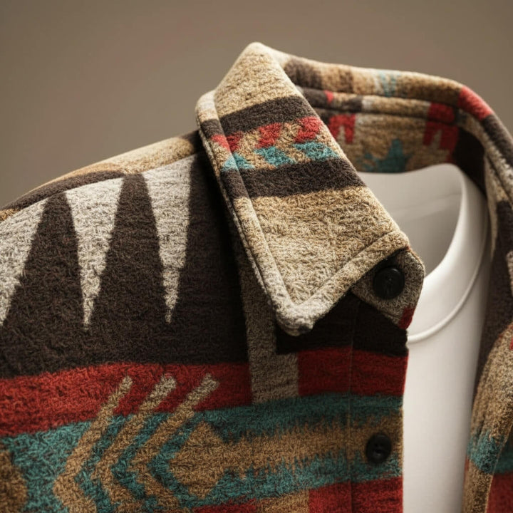 Men's Warm Wool Overshirt with Graphic Print and Chest Pocket