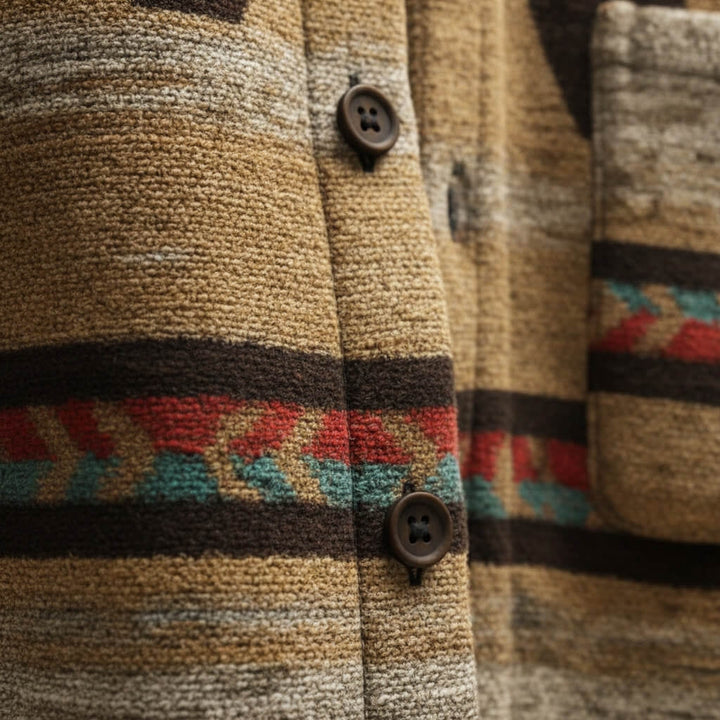 Men's Warm Wool Overshirt with Graphic Print and Chest Pocket