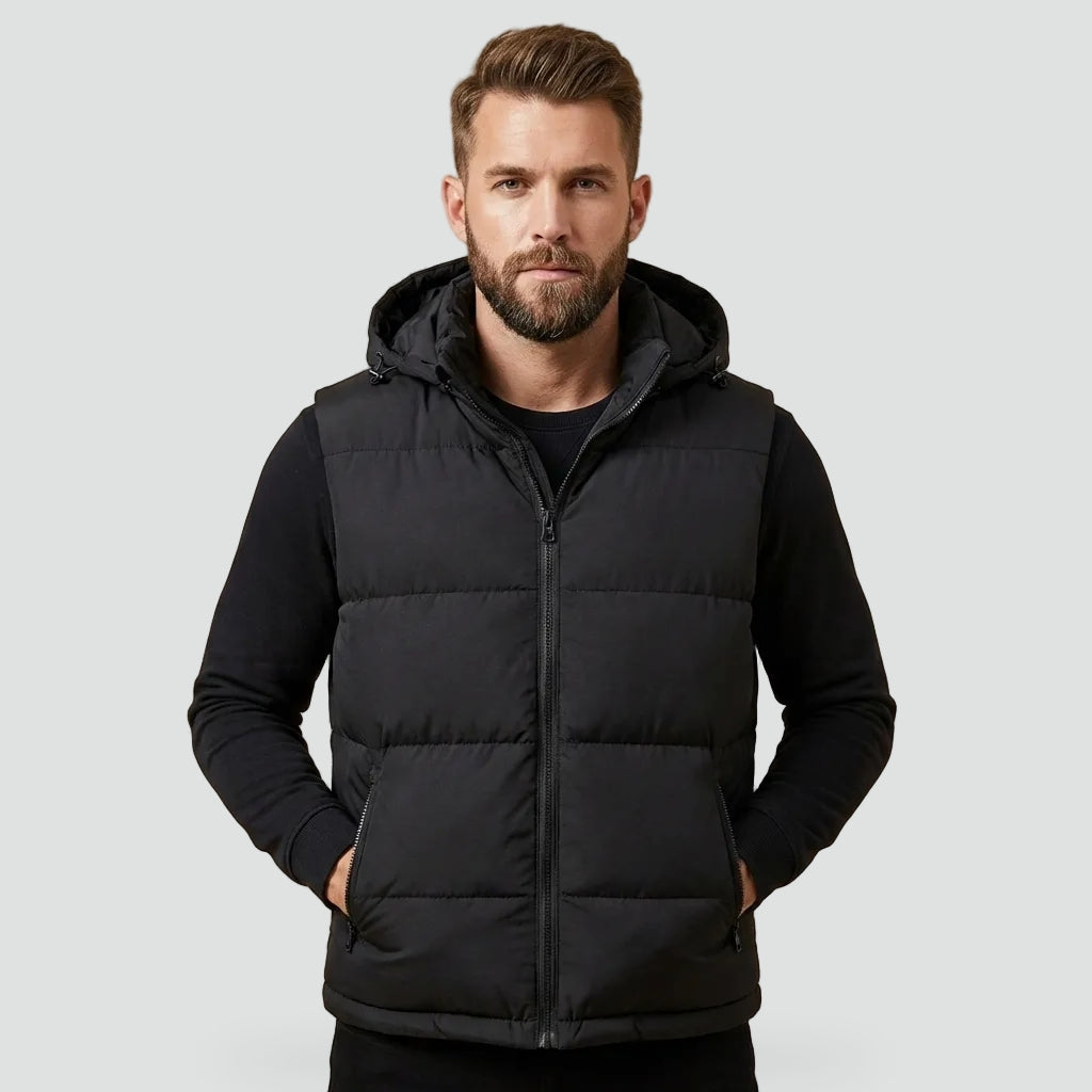 Men's Warm Padded Gilet with Hood and Zipper