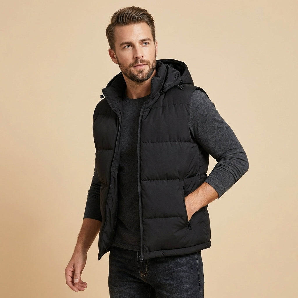 Men's Warm Padded Gilet with Hood and Zipper