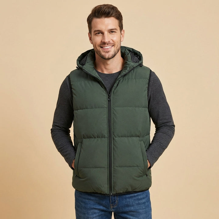 Men's Warm Padded Gilet with Hood and Zipper