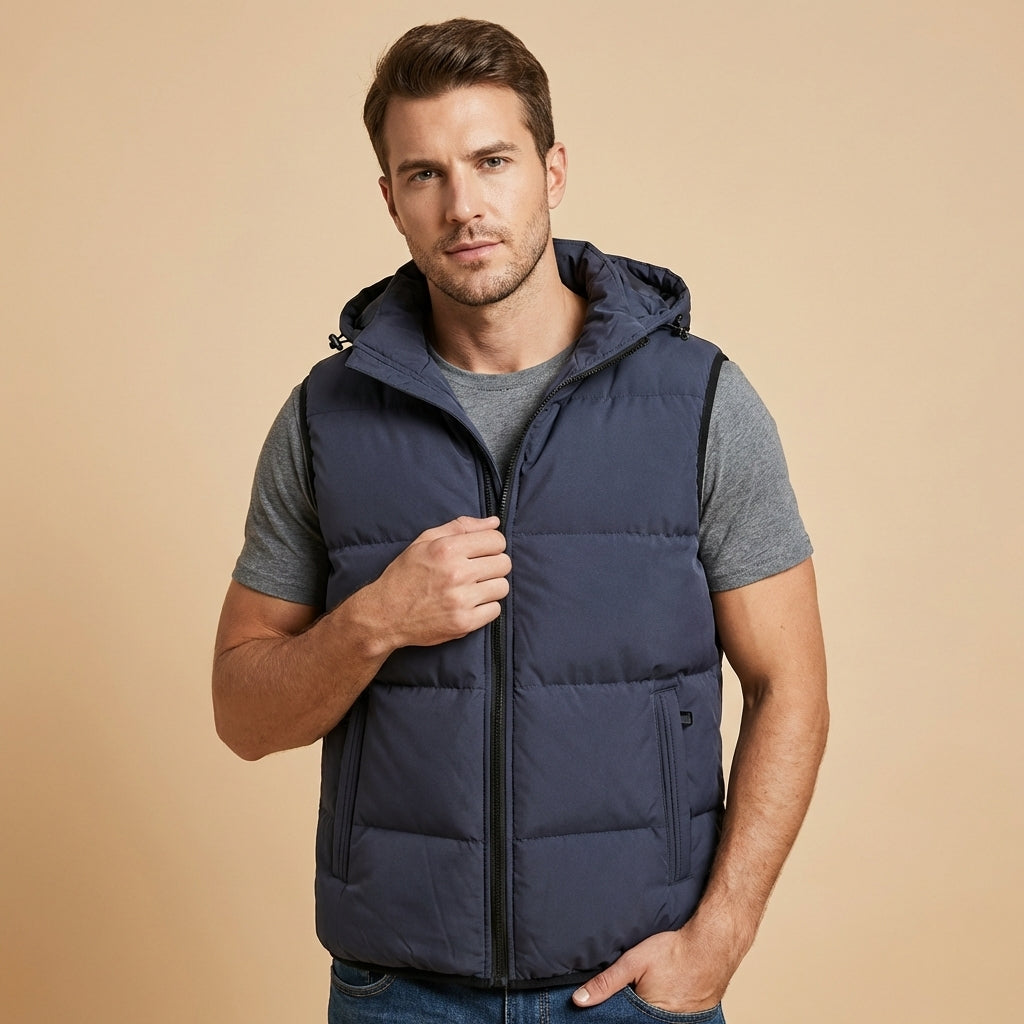 Men's Warm Padded Gilet with Hood and Zipper