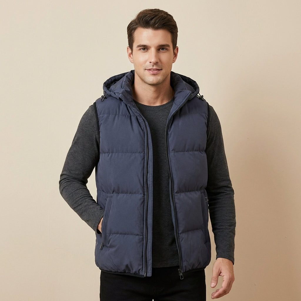 Men's Warm Padded Gilet with Hood and Zipper