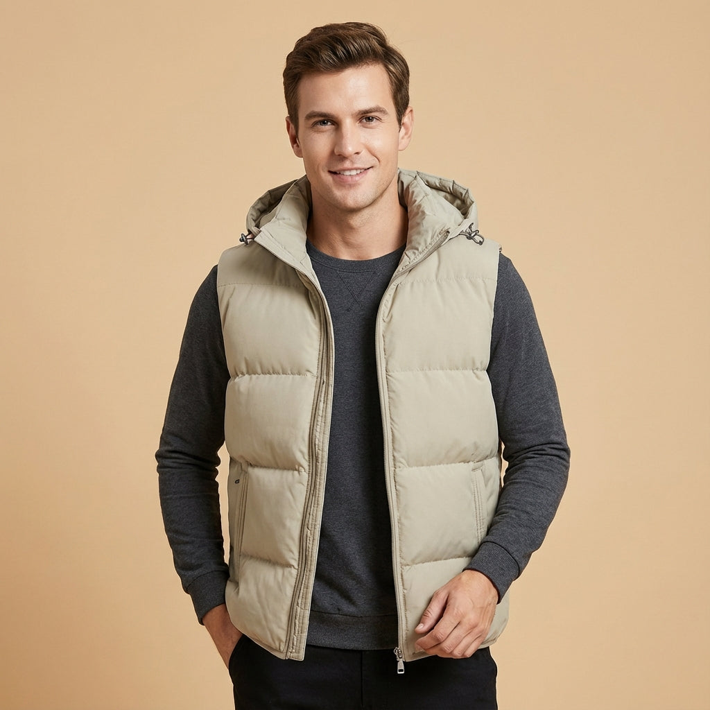 Men's Warm Padded Gilet with Hood and Zipper