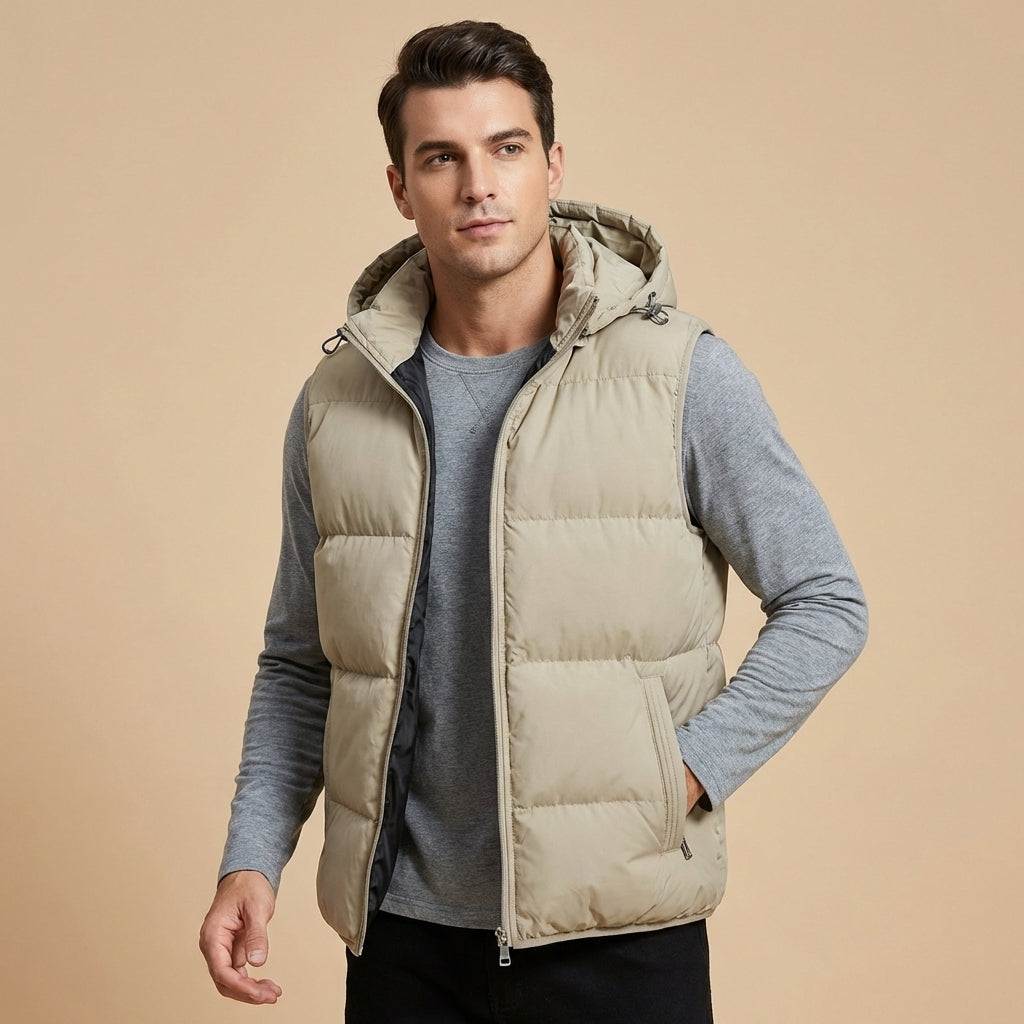 Men's Warm Padded Gilet with Hood and Zipper