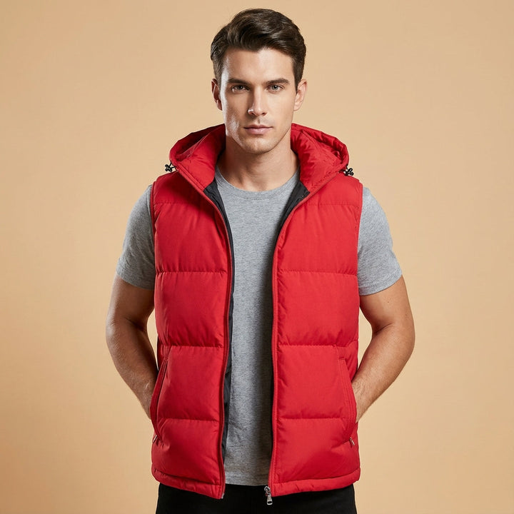 Men's Warm Padded Gilet with Hood and Zipper