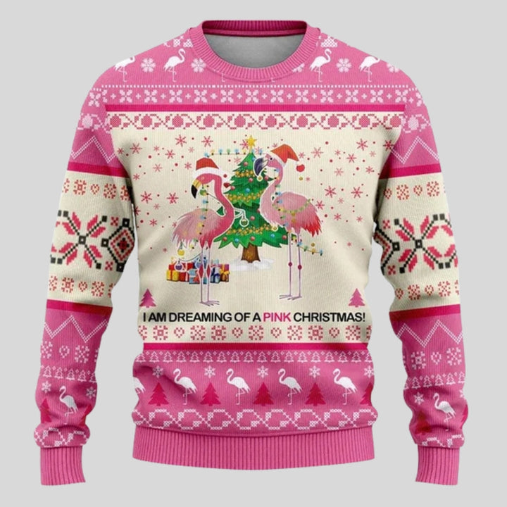 Men's Warm Christmas Sweater with Animal Print and Round Neck