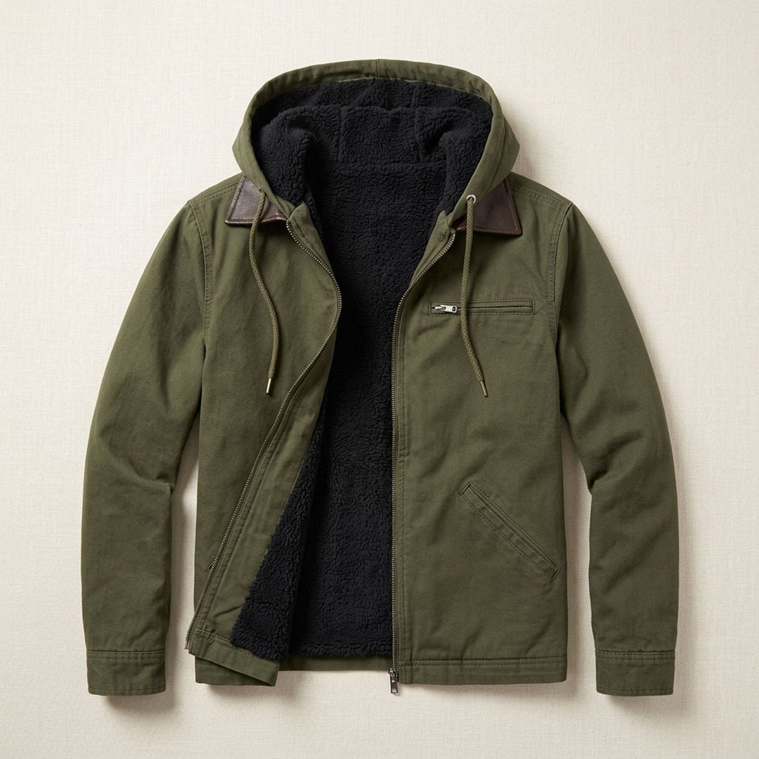 Thijs | Men's Winter Jacket Lined Canvas Hooded Jacket with Full Zip
