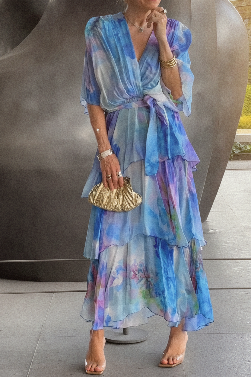 Women's Layered Bohemian Maxi Dress - Draped Garden Party Style