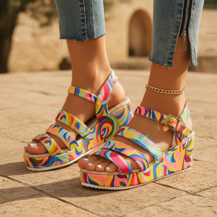 Women's Multicolour Wedge Ankle Boots Platform Sandals - Elena Harper