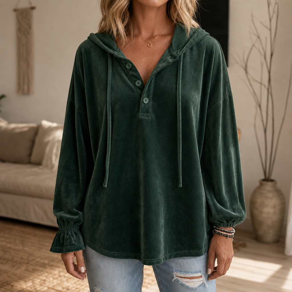 Drapella Lantern Sleeve Ruffled Cuff Hoodie - Elena Harper