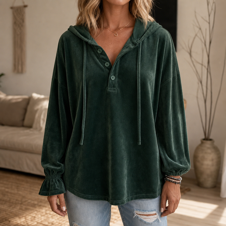 Drapella Lantern Sleeve Ruffled Cuff Hoodie - Elena Harper