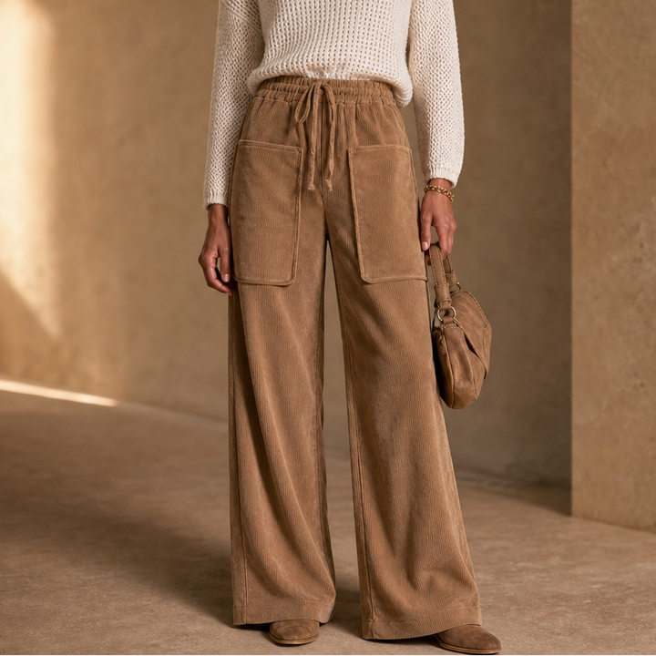 Cordella Ribbed Corduroy Wide-Leg Pants - Elena Harper