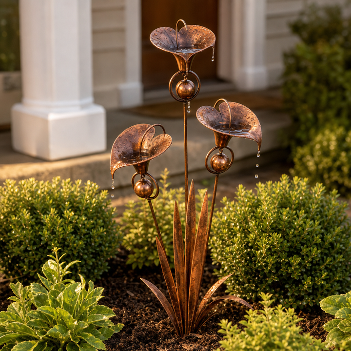 Calla Chime Three Copper-Tone Calla Lily Garden Stake - Elena Harper