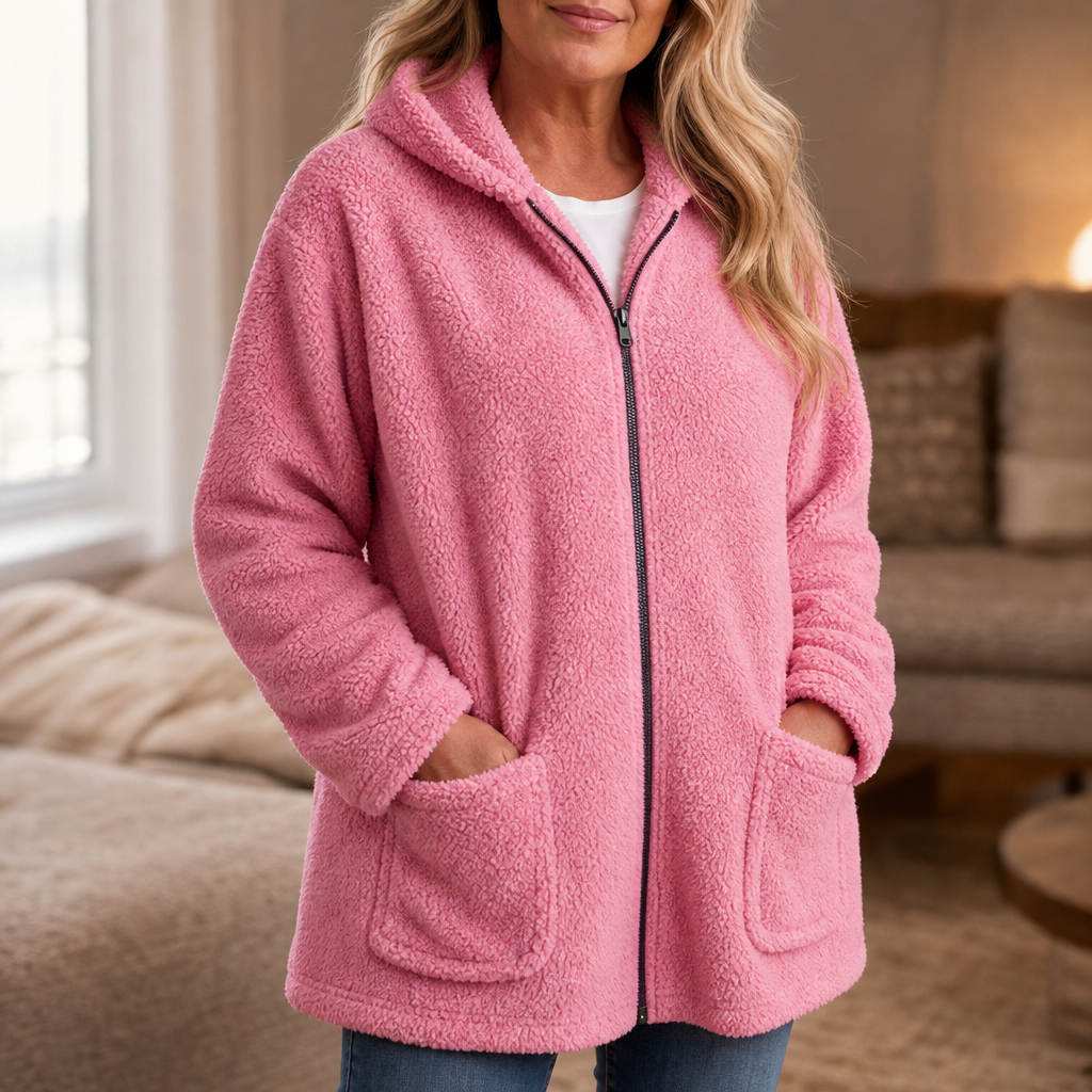 Cozelle Plush Hooded Oversized Zip-Up Jacket - Elena Harper