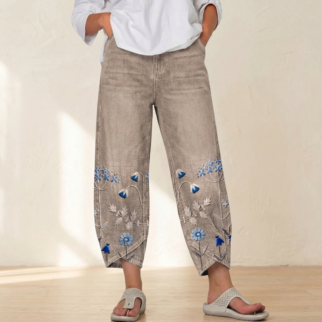 Bloomara Women's Embroidered Wide-Leg Jeans with Tulip Hem - Elena Harper