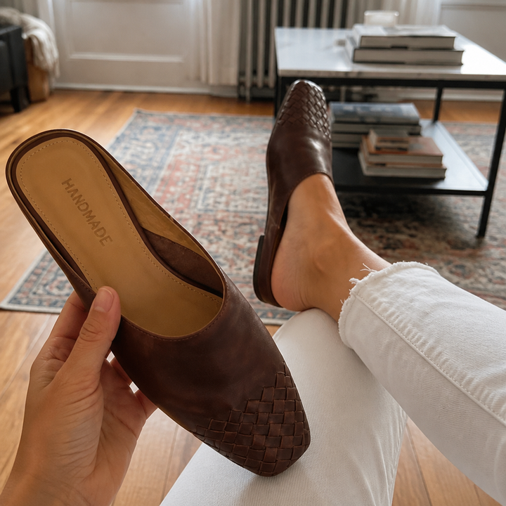 Archella Woven Leather Arc-Vamp Slip-On Mules - Elena Harper