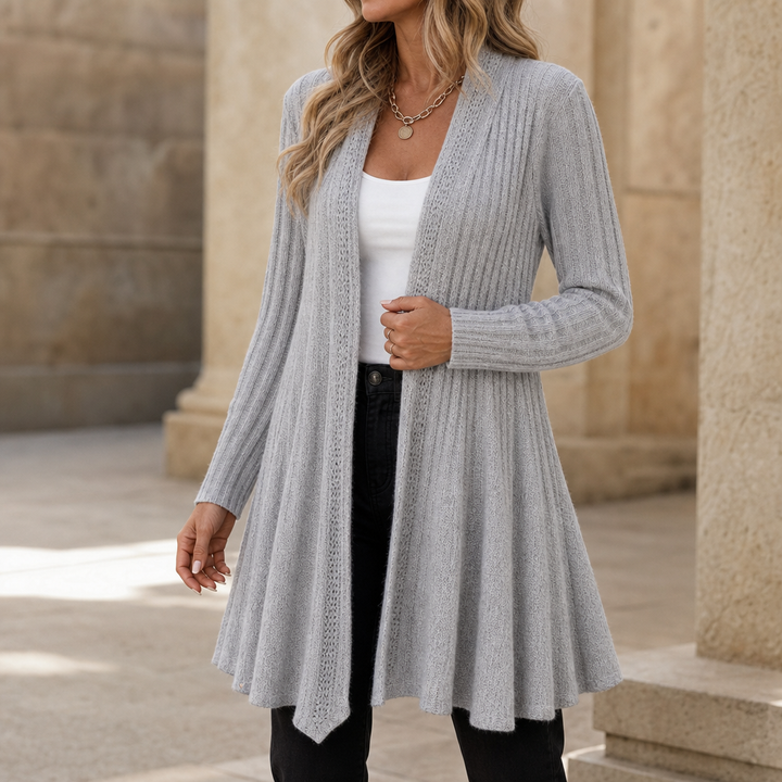 Draperie Ribbed Open-Front Waterfall Cardigan - Elena Harper