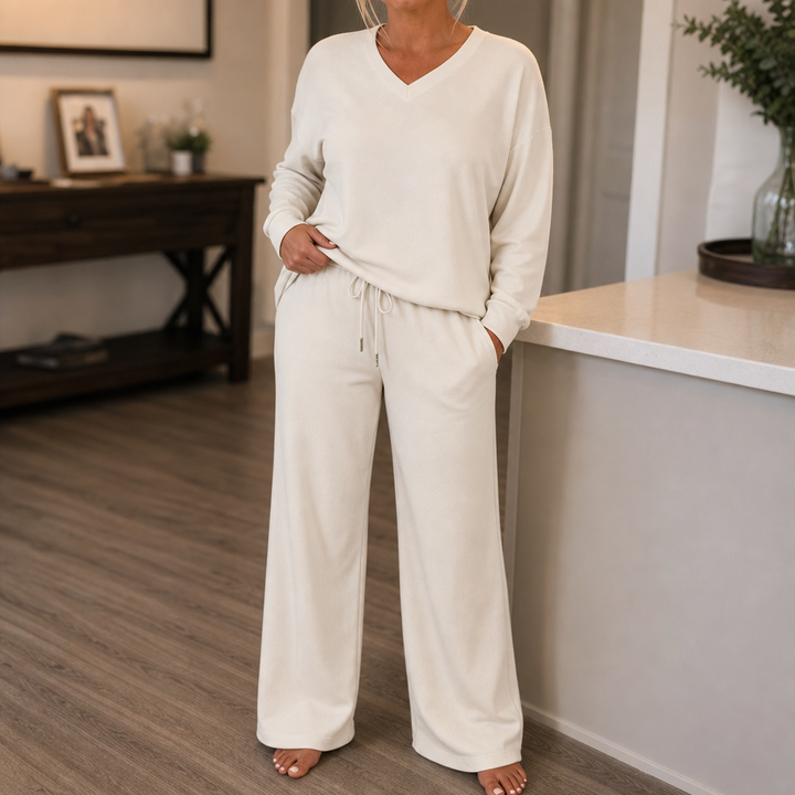 Draperie Vertical-Seam Drawstring Knit Lounge Set - Elena Harper