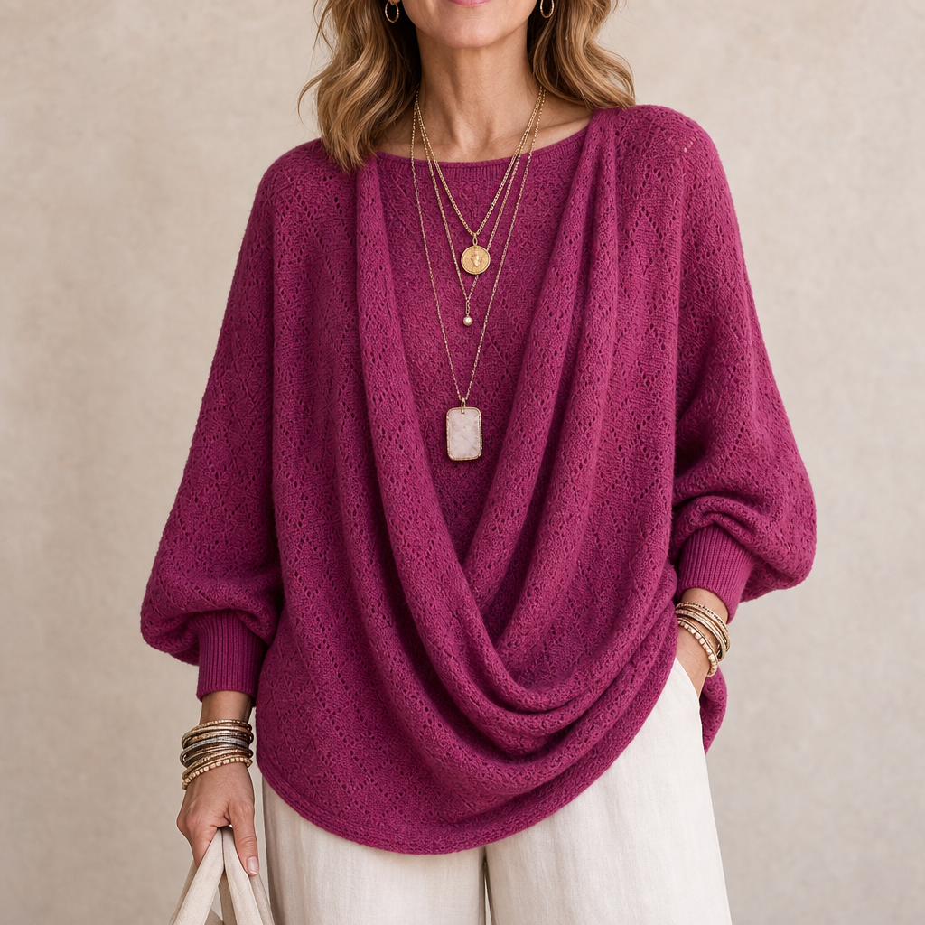Cowl & Bloom Diamond Openwork Cowl-Neck Knit Top - Elena Harper