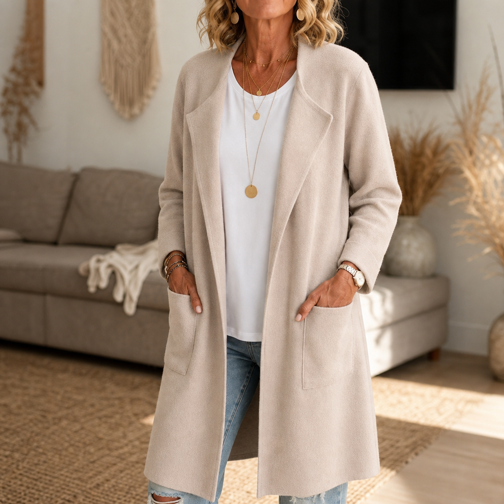 Draperie Open-Front Longline Wool-Look Coat - Elena Harper
