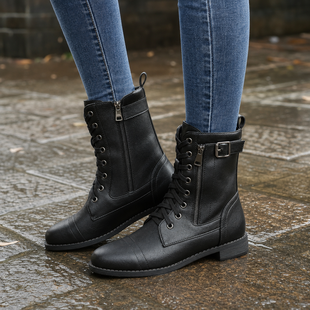 Amarah Lace-Up Side-Zip Ankle Boots - Elena Harper