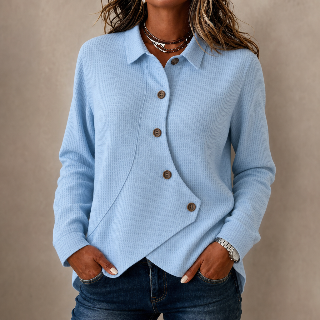 Draperly Waffle-Knit-Look Asymmetric Hem Top - Elena Harper