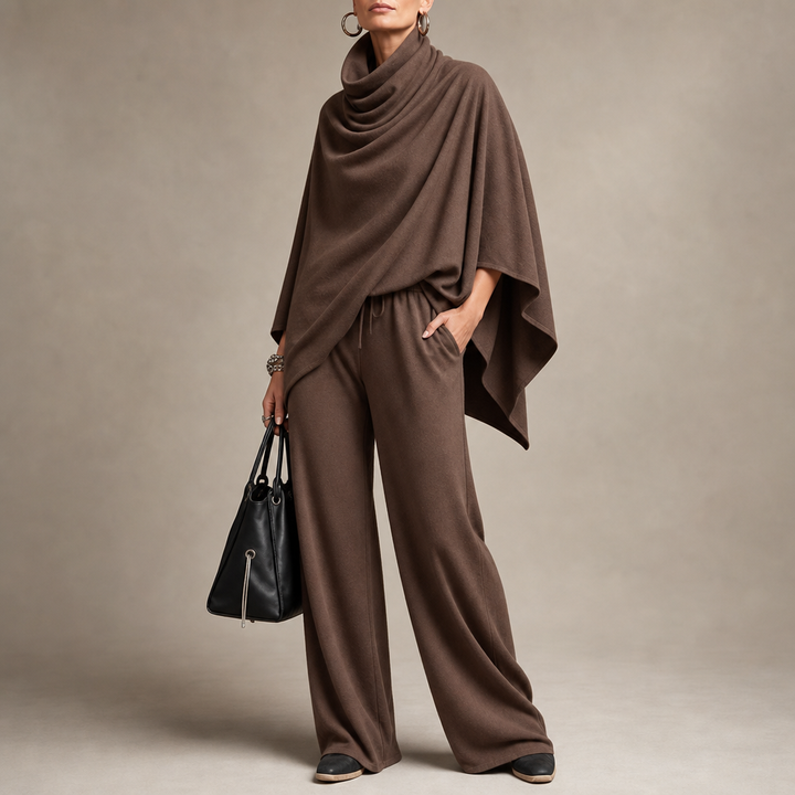 Draveny Draped Cowl-Neck Top And Trouser Set - Elena Harper