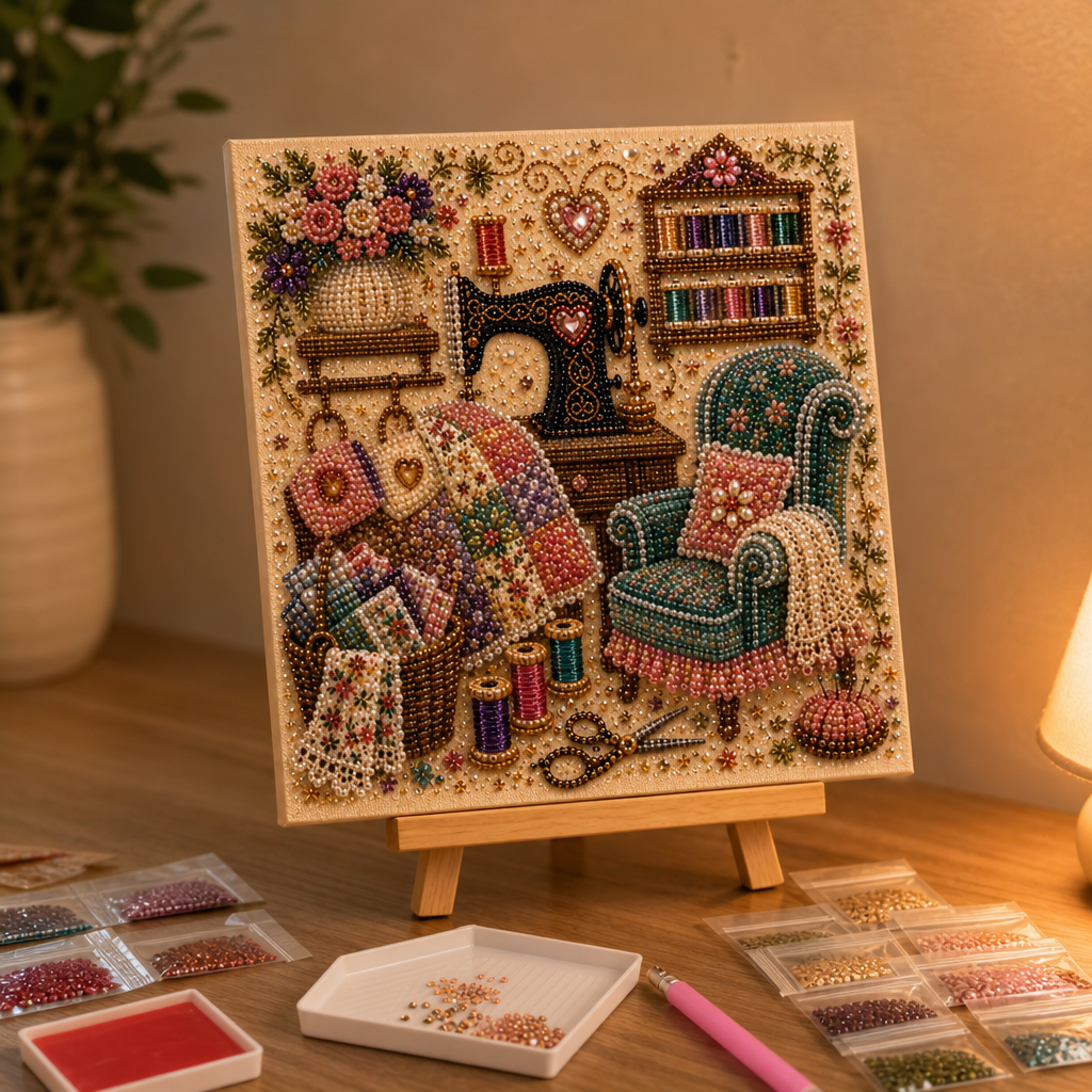 CozyGlow Sewing Room Diamond Painting Kit - Elena Harper