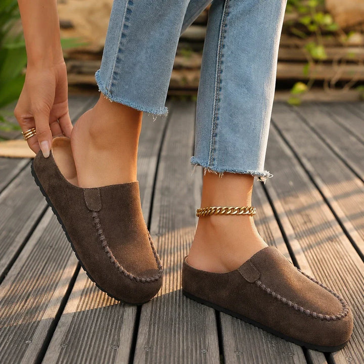 Daybella Brown Backless Round-Toe Flat Shoes - Elena Harper