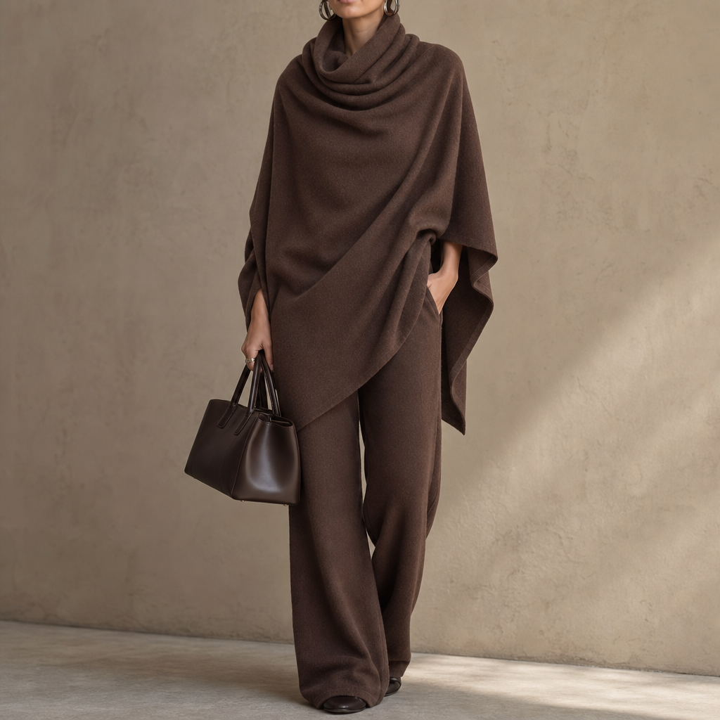 Draperie Cowl-Neck Cape Top And Wide-Leg Trousers Set - Elena Harper