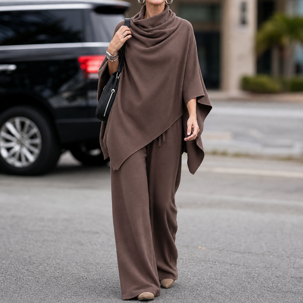 Draveny Draped Cowl-Neck Top And Trouser Set - Elena Harper