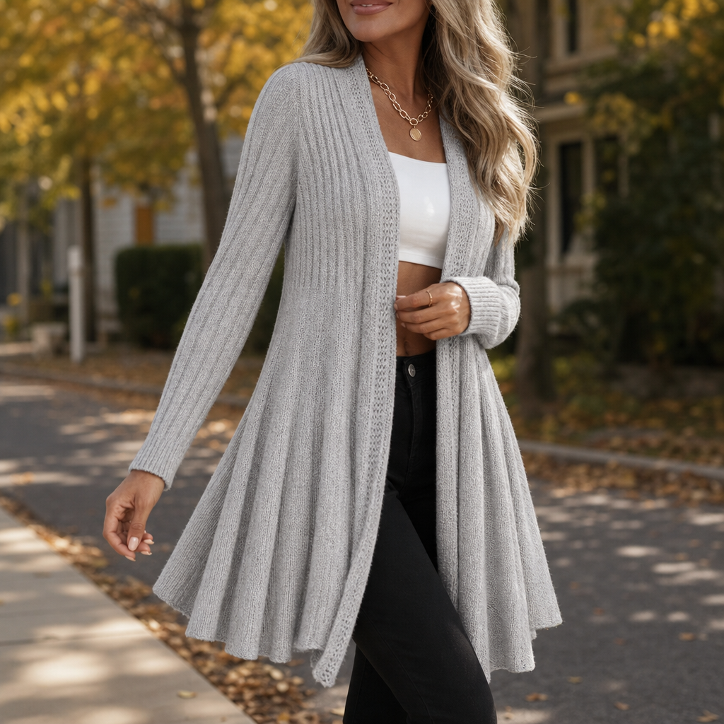 Draperie Ribbed Open-Front Waterfall Cardigan - Elena Harper