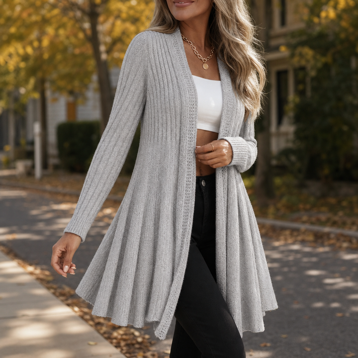 Draperie Ribbed Open-Front Waterfall Cardigan - Elena Harper