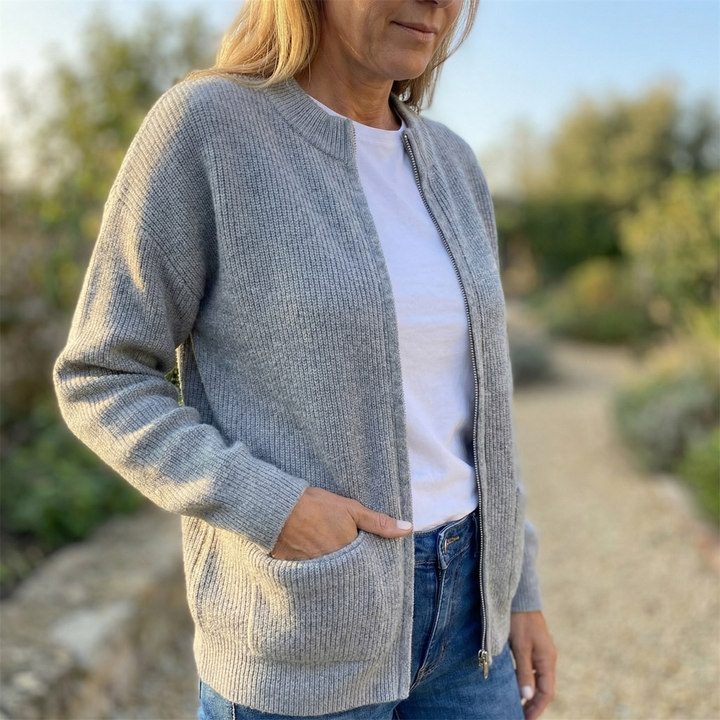Covena Soft Knit Zip Up Cardigan with Pockets - Elena Harper