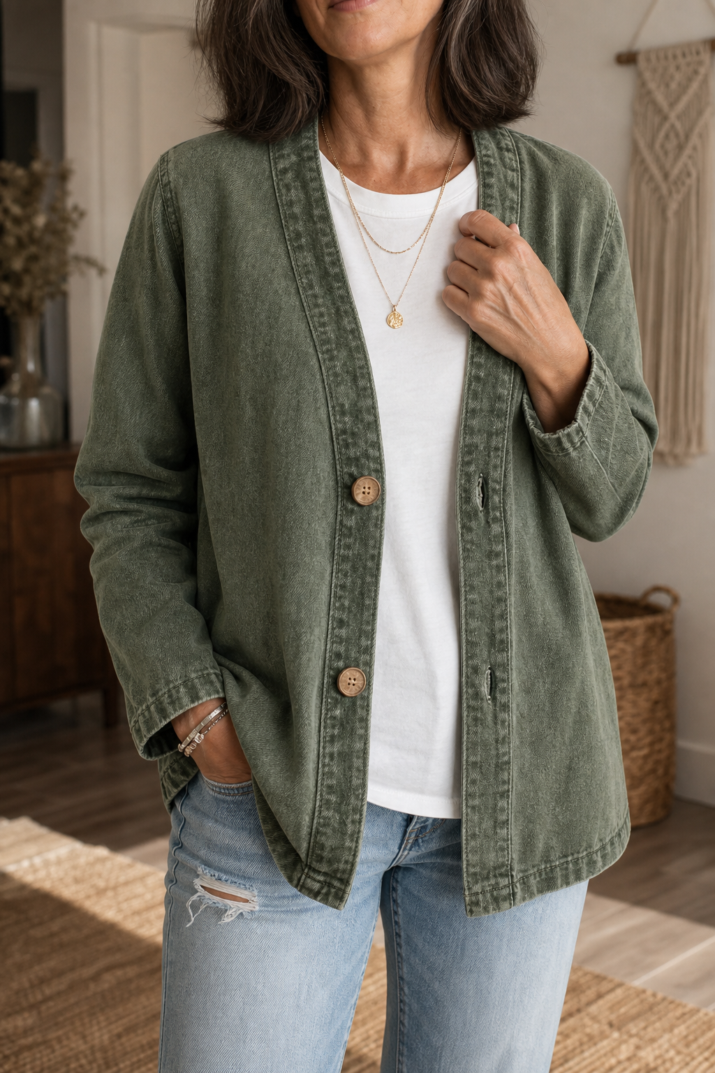 Corriveau Washed Denim-Look Jacket - Elena Harper